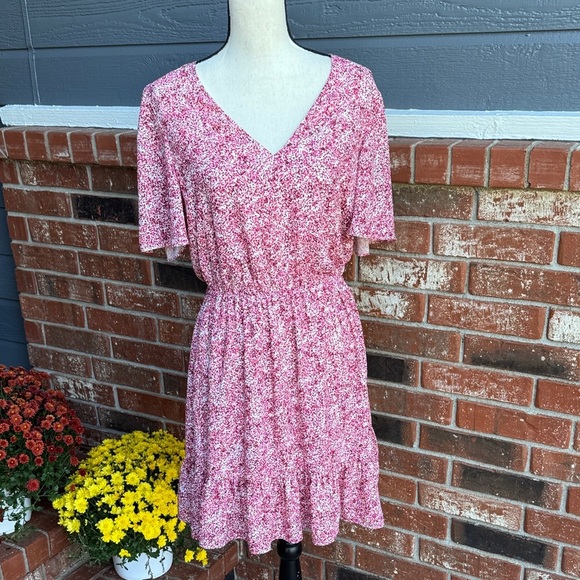 REBECCA MINKOFF Sorcha Printed Flutter-sleeve Dress In Pink Multi Women's Size M - Picture 1 of 10